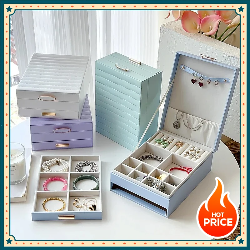 

Bestselling double-layer large-capacity jewelry storage box, suitable for earrings, rings and necklaces drawer-style jewelry box