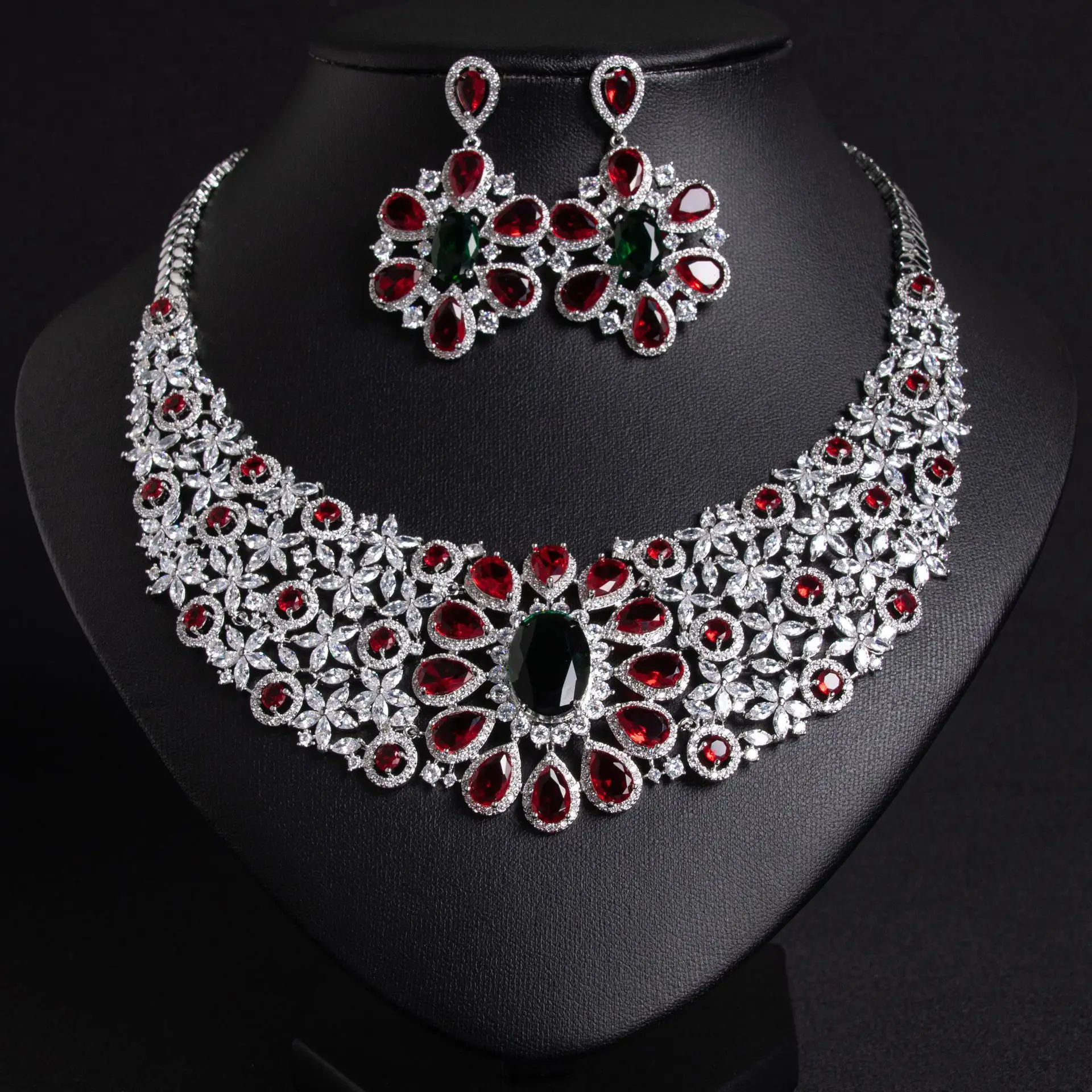 

Cross-border dress accessories, flower zircon necklace, luxury full of diamonds, exaggerated set, wedding earrings, wedding acce