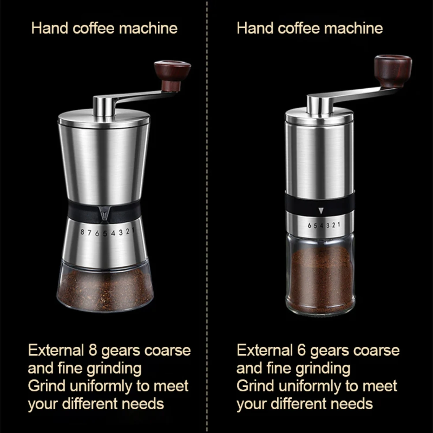 

Home Portable Manual Coffee Grinder hand Coffee Mill with Ceramic Burrs 6/8 Adjustable Settings portable Hand Crank Tools