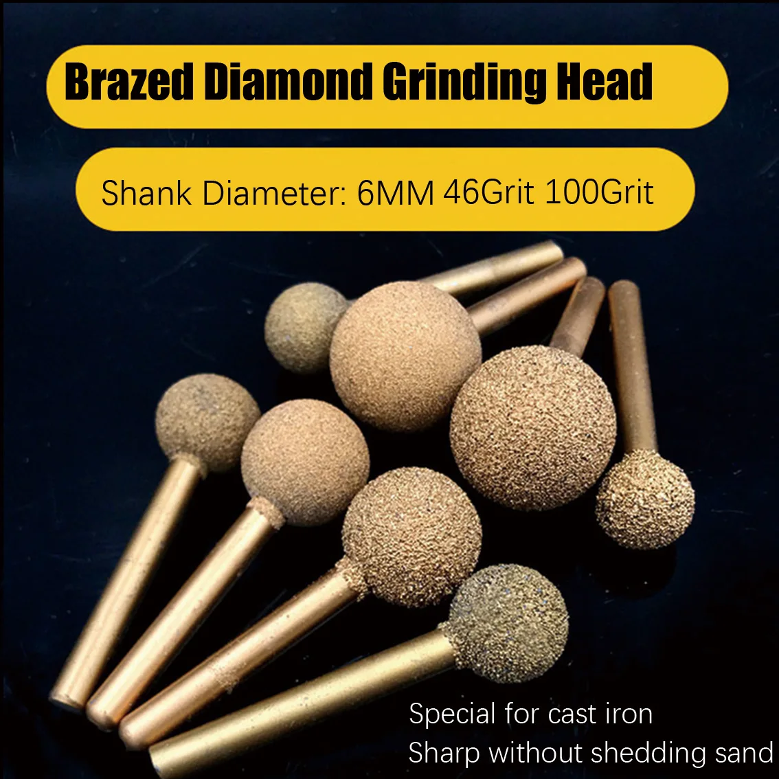 

Diamond Grinding Headwith Handle Spherical Alloy Grinding Head With Coarse Sand Fine Sand For Metal/Jade/Glass/Finely Polished