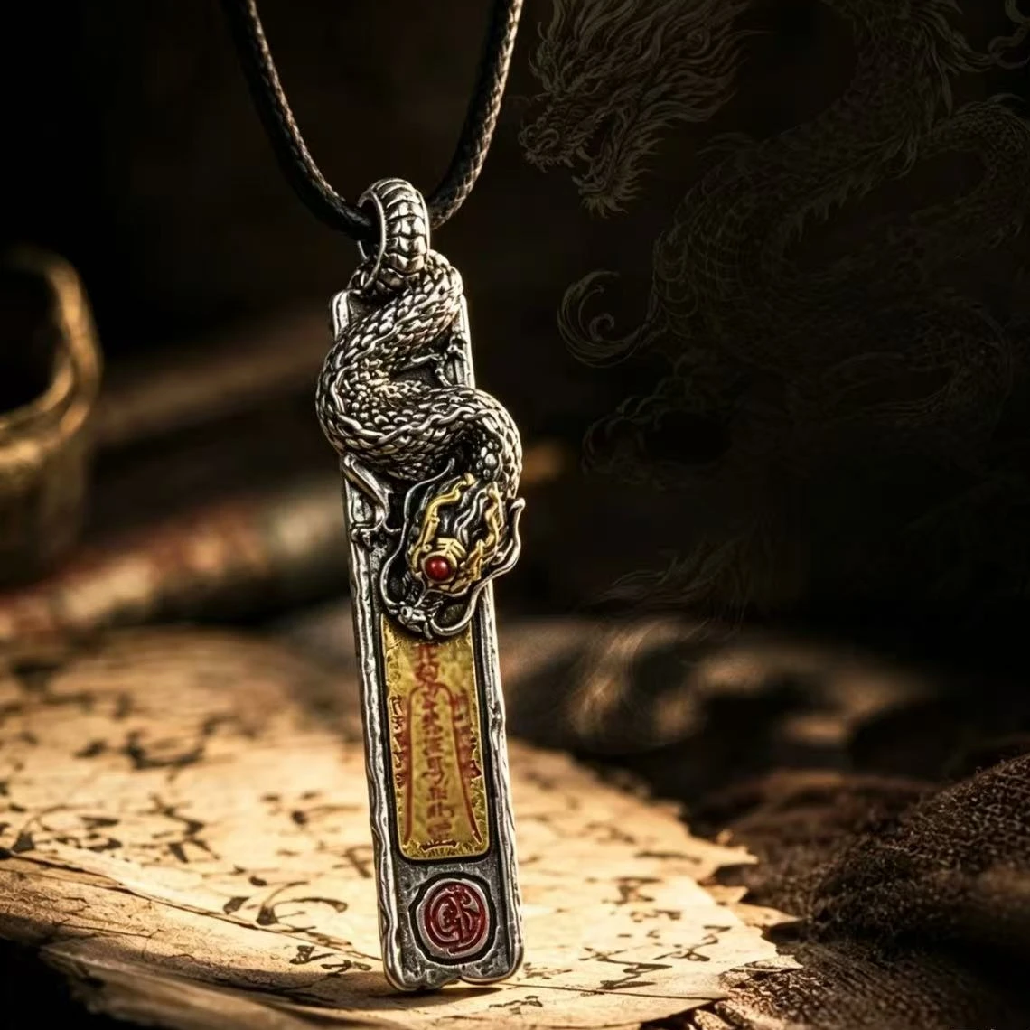 Personality Azure Dragon Talisman Pendant Male Accessories Ethnic Style General Guan Yu Edict Runes Seal Pendant Women Jewelry
