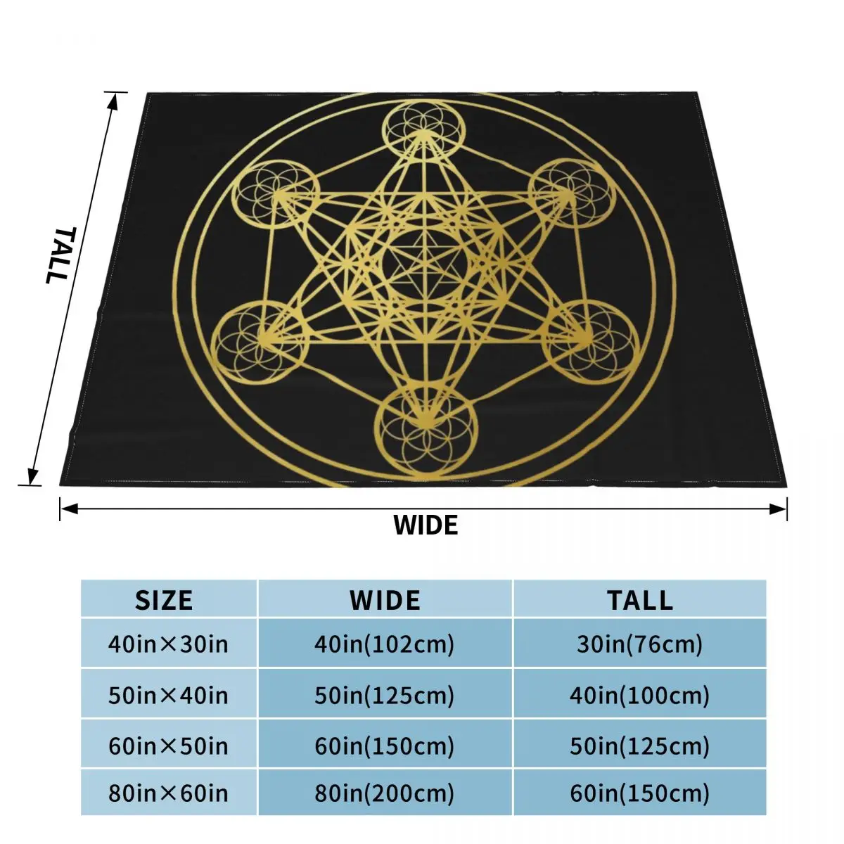 Metatrons Cube gold sacred geometry mandala esoteric symbol Kabbalah Throw Blanket Bed Fashionable Polar Blankets