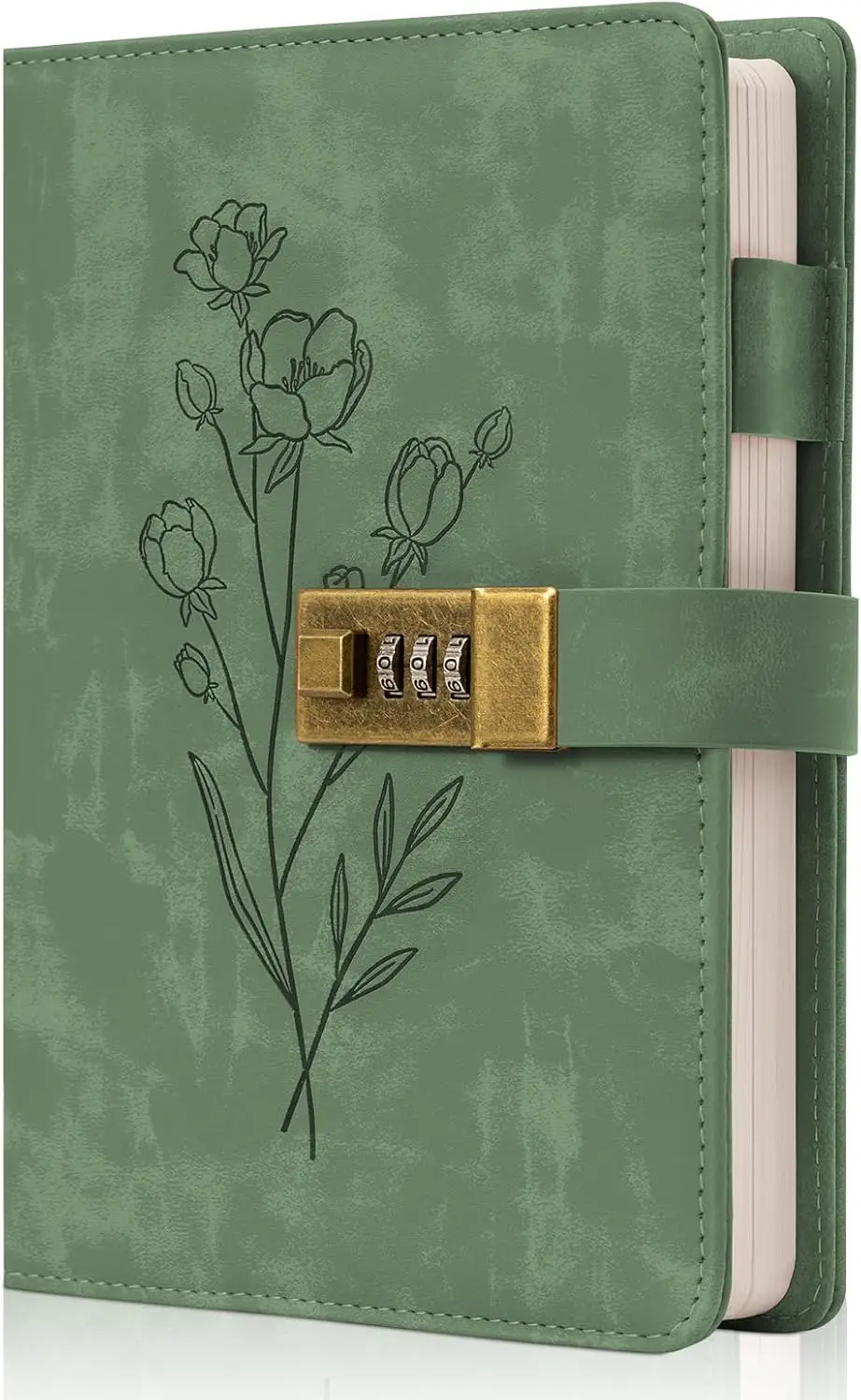 

A5 Leather Locked Journal for Women & Girls, 260 Pages Refillable with Combination Lock, Green