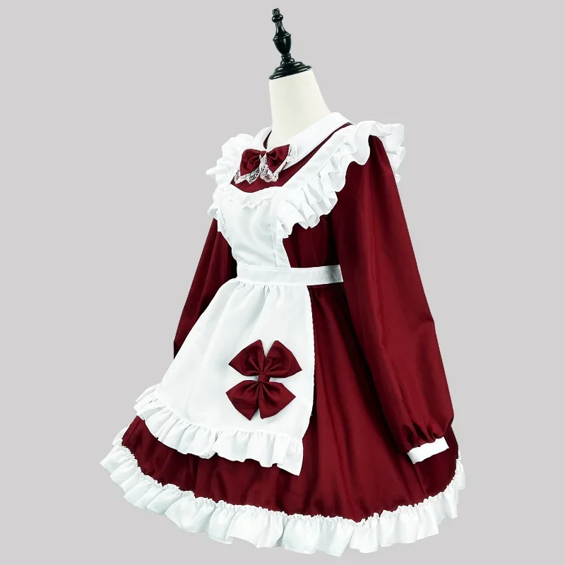 Костюм в стиле "Лолита", желтое фиолетовое платье, косплей-костюм горничной, наряд с бантом, милые платья с длинным рукавом, большие размеры, суперкостюм
