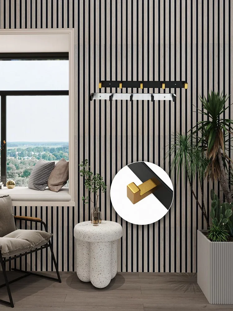 

Wood Strip Polyester Fiber Sound-Absorbing Panel Grid Board Hook for Meeting Room Piano Room Decorative Background Wall