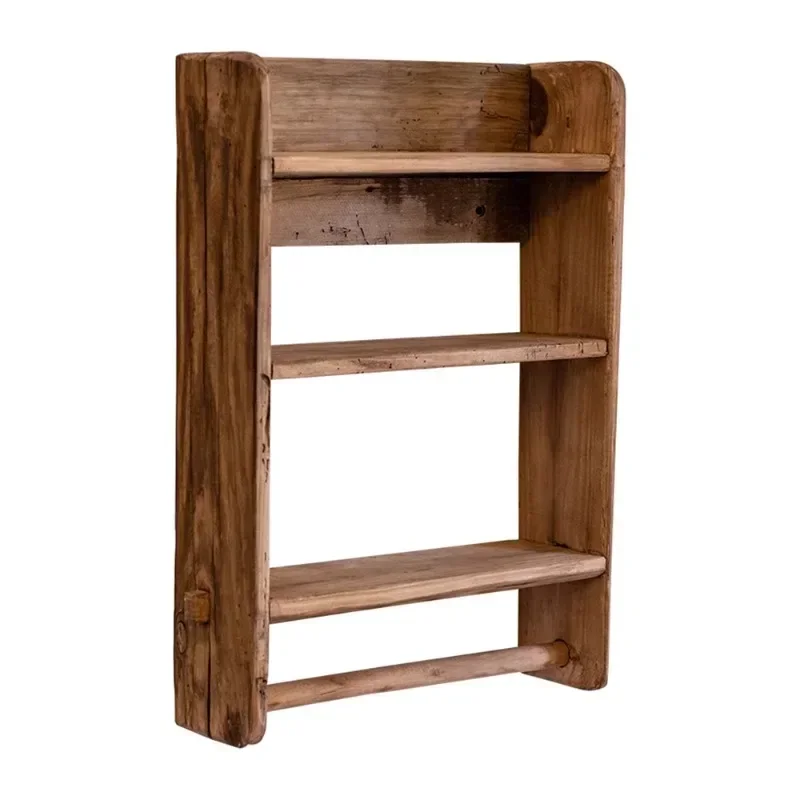 Natural Old Wood Kitchen Cabinet Living Room Retro Cup Holder Multi-functional Display Cabinet Stable Wall Hanging Storage Shelf