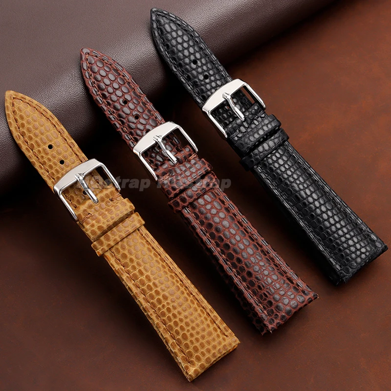 Genuine Leather Watch Band 16mm 18mm 20mm 22mm Lizard Pattern Strap Premium Cowhide Bracelet Soft Calfskin Elegant Wristband