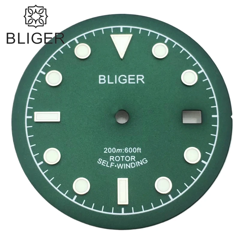 BLIGER 33mm Watch Dial Green Luminous Black Blue Color For NH35 MIYOTA8205 MINGZHU2813 Repair Tools Kits Date Window