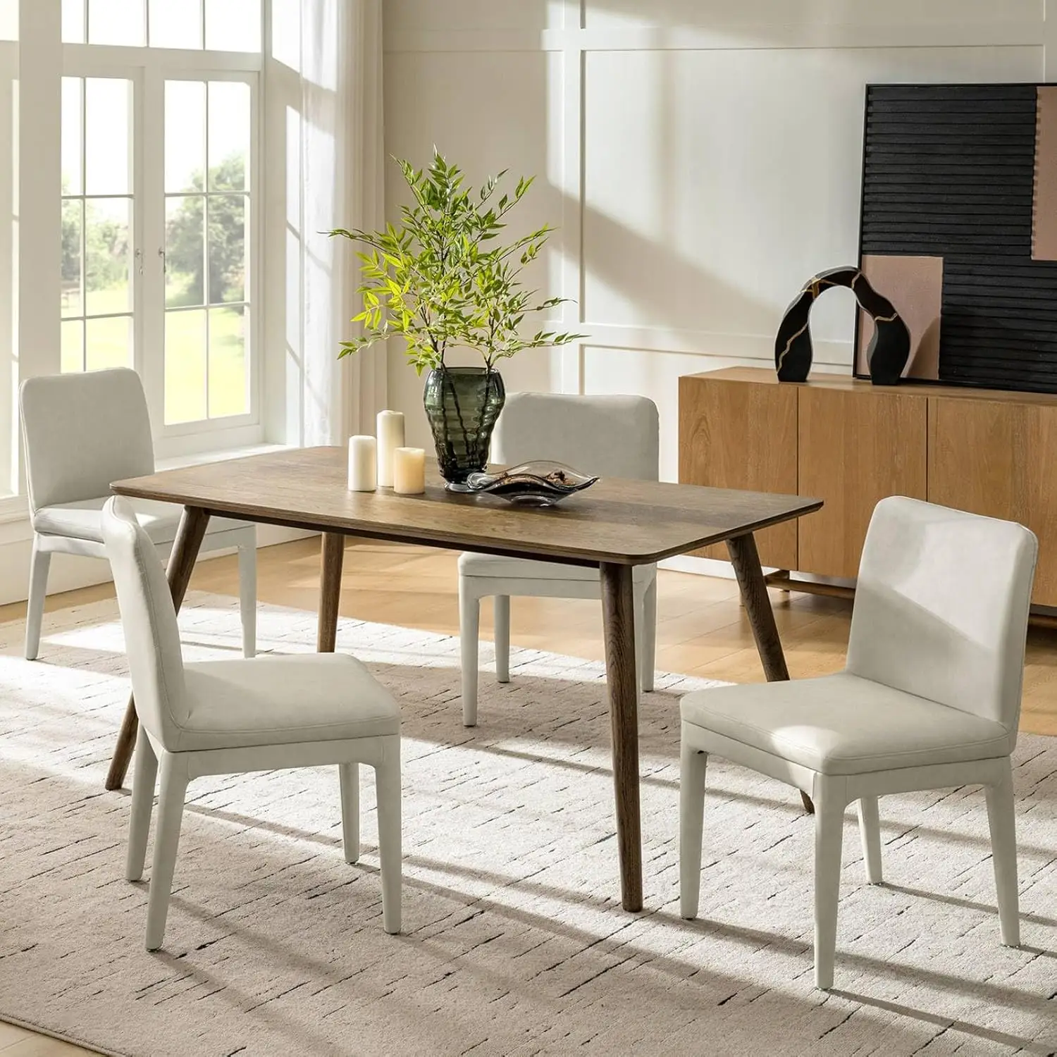 

Faux Leather Dining Chairs Set of 4, Morden Kitchen Chairs with Thick Cushion and Solid Wood Frame, Upholstered Acce