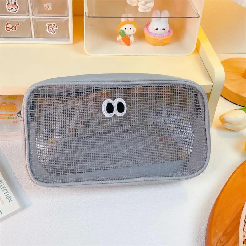 New Candy Color Clear Mesh Cosmetic Bag Cute Big Eyes Make Up Case Kawaii Makeup Pouch Makeup Case Portable Toiletry Storage Bag