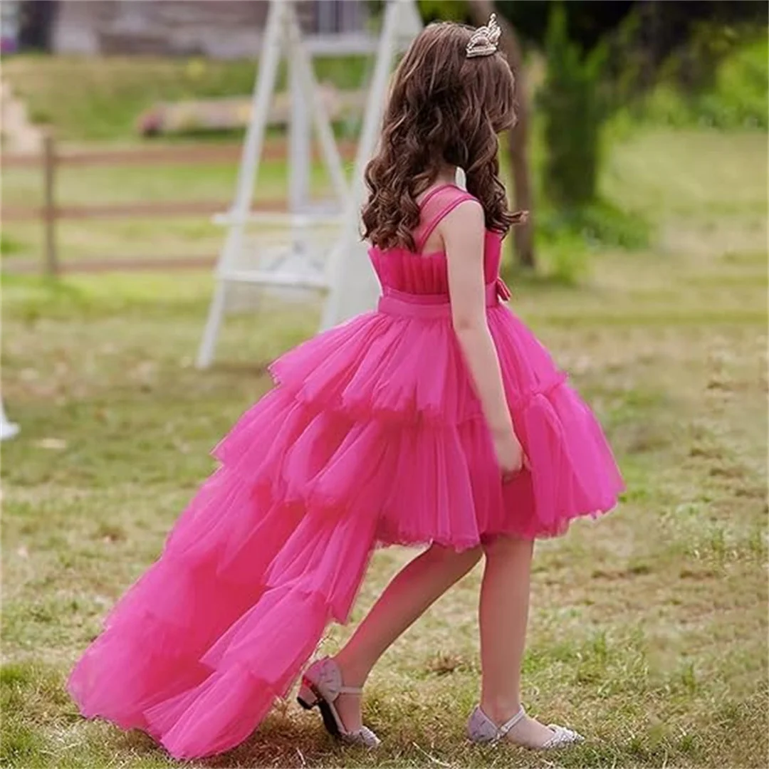 Vestido de flores con lentejuelas para niña, vestido de cumpleaños con cuello cuadrado, Media manga, bonito vestido de princesa para bebé, primera comunión