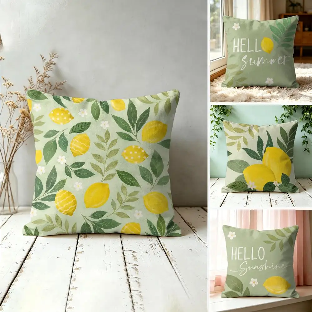Fresh Summer Lemon Style Cushion Cover Silky Short Plush Invisible Zipper Dustproof Sofa Pillow Case For Home Decor