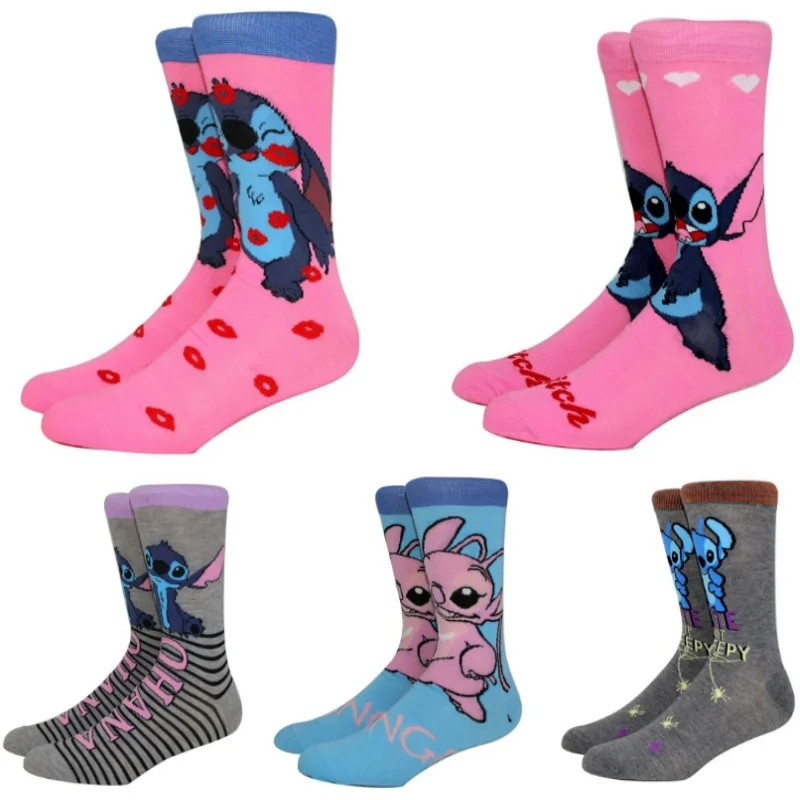 

Fashion Disney Anime Cartoon Long Men Women Socks Stitch Kawaii Kids Crew Socks Creative Skateboard Knee-high Stockings