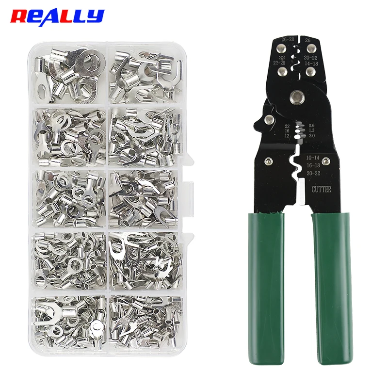 320Pcs 10 In 1 Terminals Non-Insulated Ring Fork U-Type Tinned Brass Terminals Assortment Kit Cable Wire Connector Crimp Spade