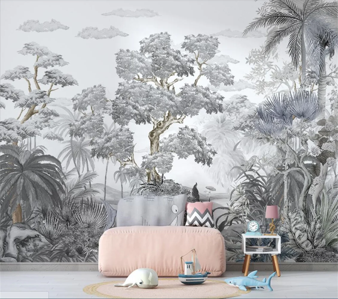 ome decor Tropical Rainforest Wallpaper Mural Mountain Lake Plant Background 3d Forest Wall Sticker papel pintado de pared