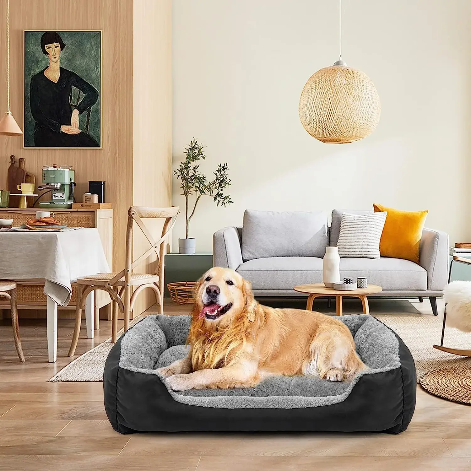 ATUBAN Camas para Perros Grandes, Colchón Lavable para Cama para Mascotas Cama Rectángulo cómoda y Calentadora para Perros medianos y Grandes,