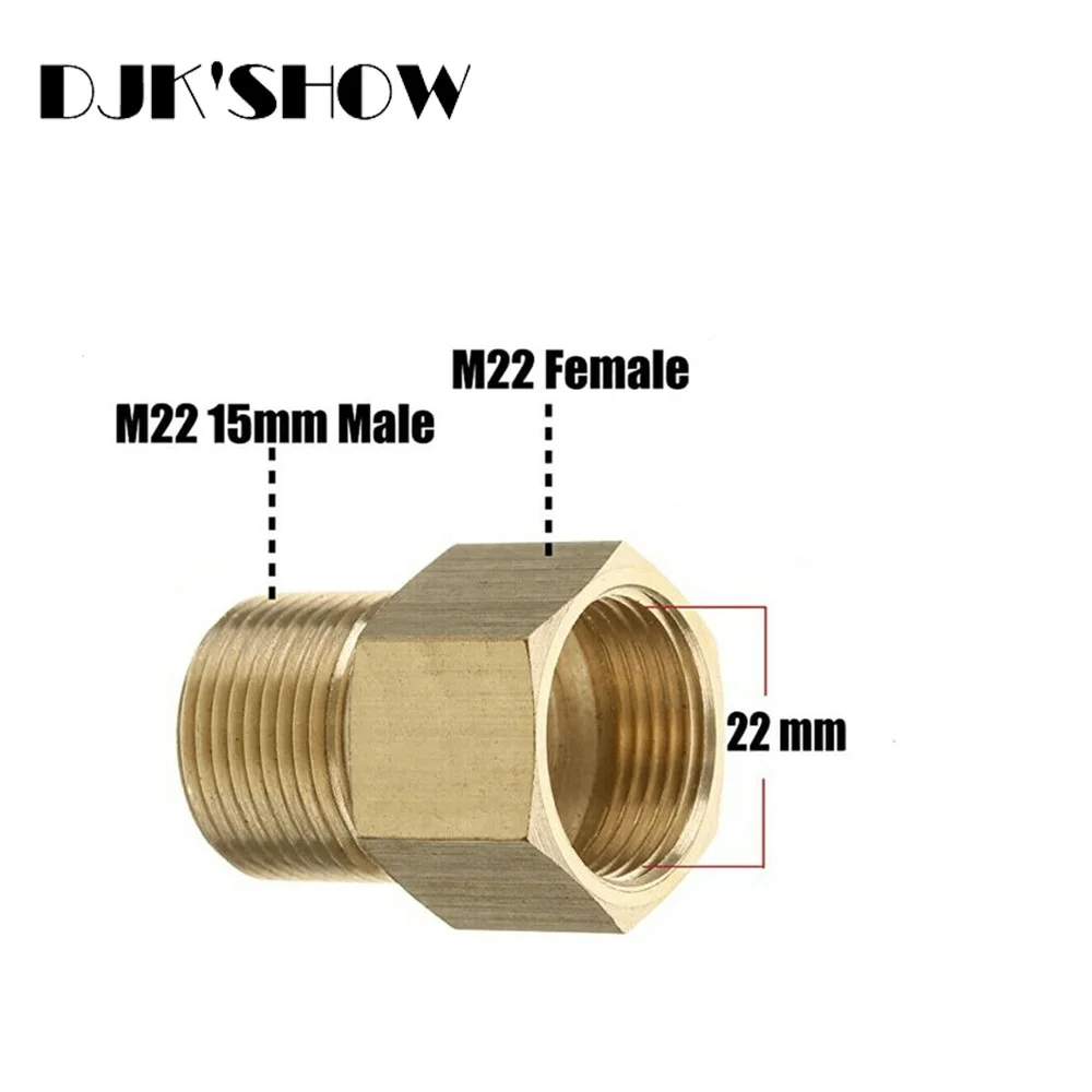 

Резьбовой соединитель для шланга высокого давления M22, переходник с наружной резьбы 15 мм на внутреннюю резьбу 14 мм, для водяного пистолета, медные, латунные автомобильные аксессуары, адаптер