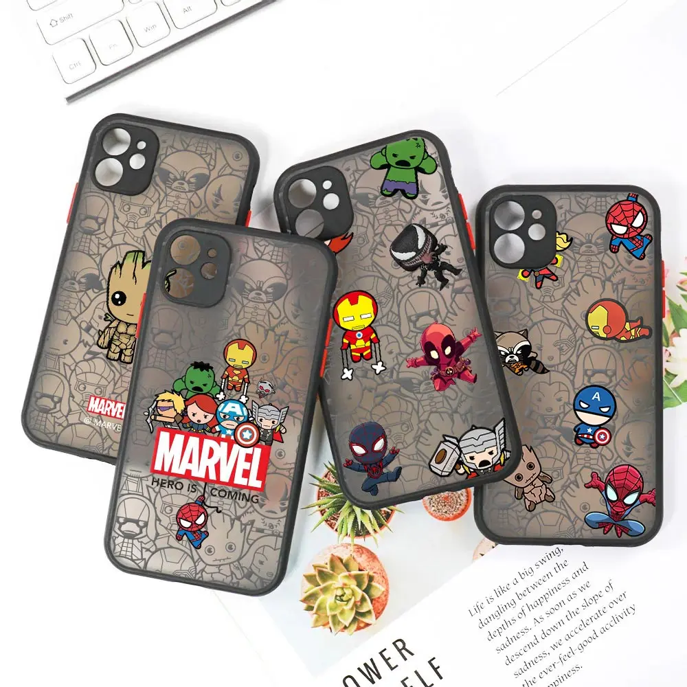 Marvel Comics Clear Case For iPhone 15 14 13 Pro Max 12 11 Pro SE 2020 XS 7 8 Plus Venom Fundas Matte Back Cover Cartoon Ironman