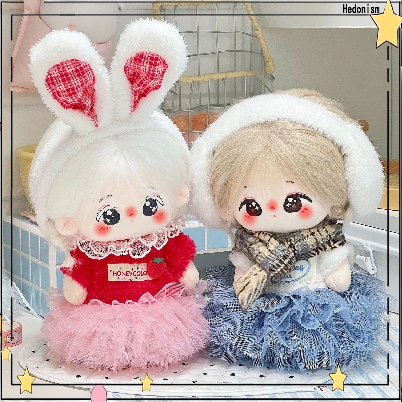 

Подходит для одежды для хлопковых кукол 20 см: милый розовый и синий комплект с пышной юбкой, модные наушники, шарфы, топы, одежда для кукол.