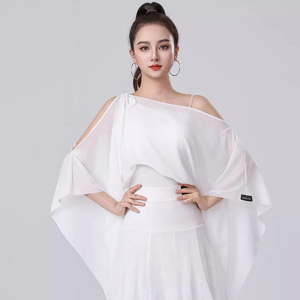 

2026 New Women's Latin Dance Top Long Sleeve Modern Dancewear Waltz Bodysuit Ballroom Salsa Practice Costume White