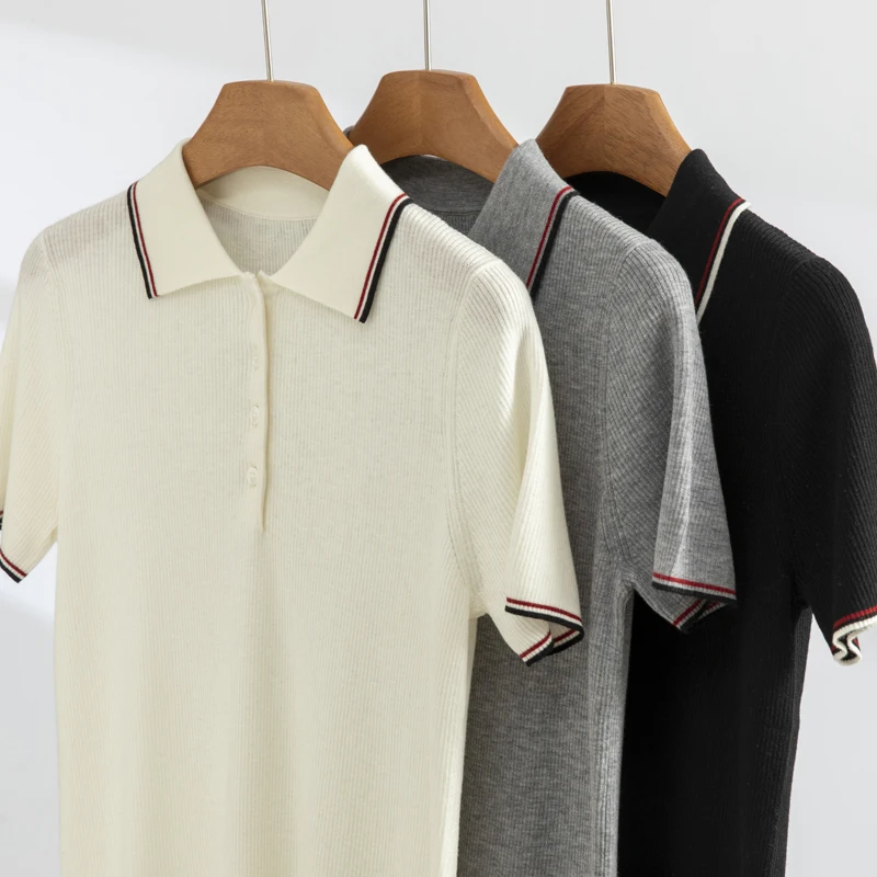 Worsted Fine Wool เสื้อโปโลถัก Bottoming เสื้อผู้หญิงเสื้อยืด Slim และเรียบง่ายทํางานเสื้อผ้าบางเสื้อกันหนาว Trbottomy ชั้นใน