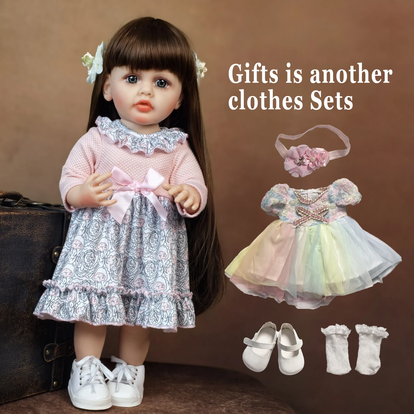 Fashion Realistic 55 Cm Reborn Baby Dolls Girl Full Silicone Vinyl Reborn Doll Newborn DIY Dress up Gift Toy Kids Playmates