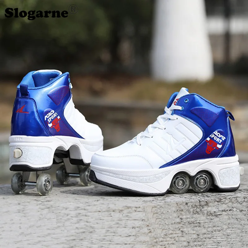Men New Deformation Roller Skate Shoes Man 4 Wheels Parkour Sports Roller Shoes Women Inline Skate Shoes Sneakers with Wheels