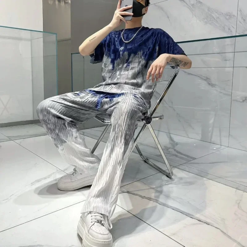 

Graphic Man Trousers Sets Sweatpants Print Original Brands Chic Kpop Casual Polyester Stretch Basic T-shirts Pants Suits for Men