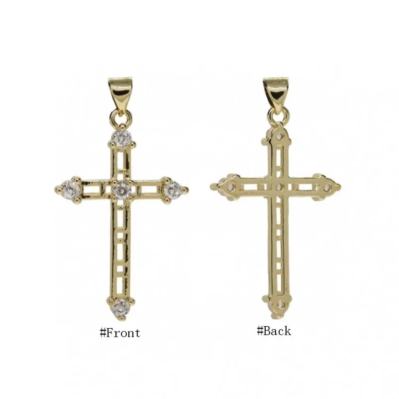 

1Pcs Clear Cubic Zirconia Gold Color Pendant Copper Christian Crisscross Cross Invisible Setting Jewelry