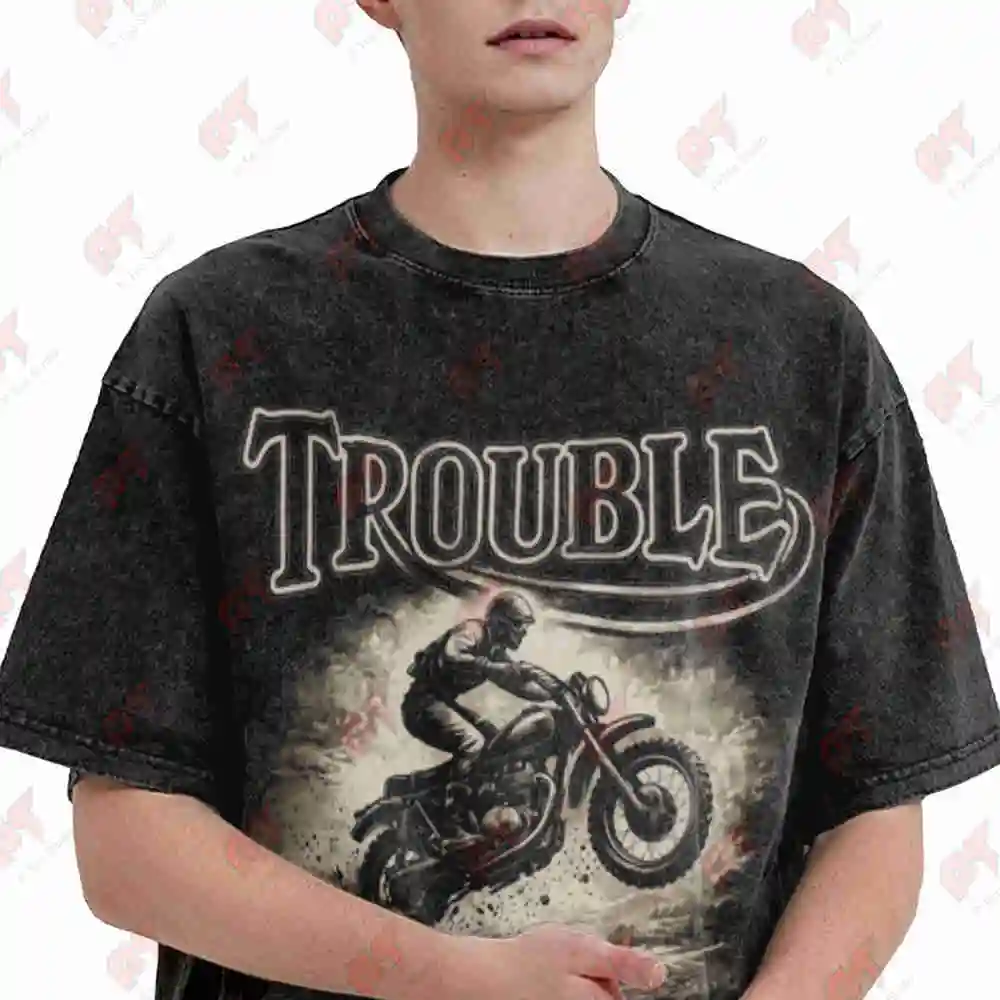 Vintage Scrambler Motorcycle Retro Biker Vintage Washed Tee Pure Cotton T-Shirt