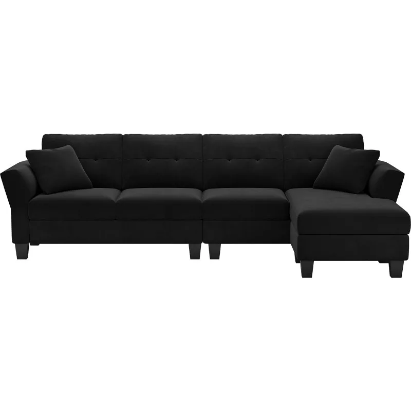 Velvet Sectional Couch L Shaped Sofa 4 Seat Sofa with Chaise Convertible L-Shaped Couches Reversible Sectional Sofa