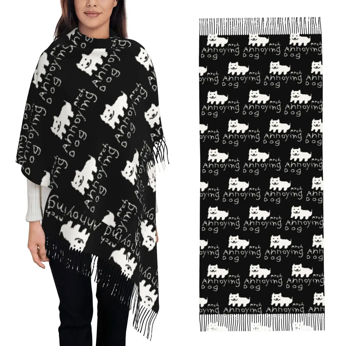 Undertale Annoying Dog Video Game Cute Scarf Tassel Scarves for Women Soft Warm Shawls and Wraps Long Fall Winter Shawl Wrap