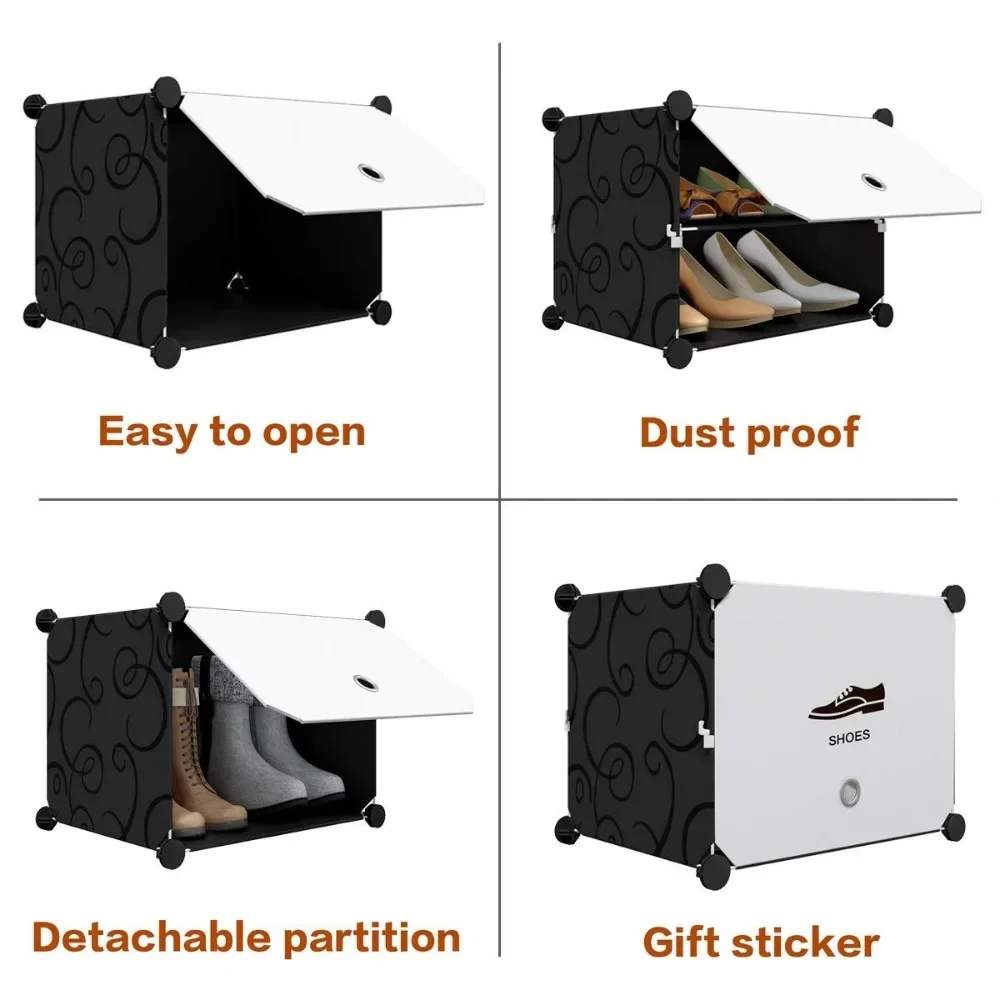 Portable Shoe Rack Organizer 48 Pair Tower Shelf Shoe Storage Cabinet Stand Expandable for Heels, Boots, Slippers， 8 Tier Black