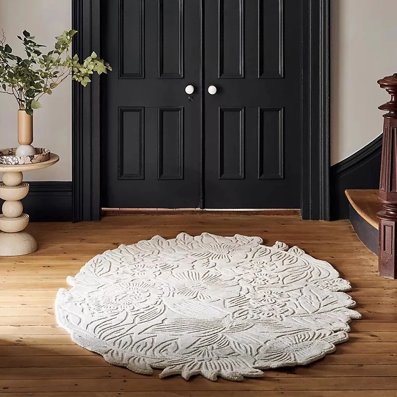 

French retro sofa coffee table wool solid color round premium bedroom bedside carpet guest