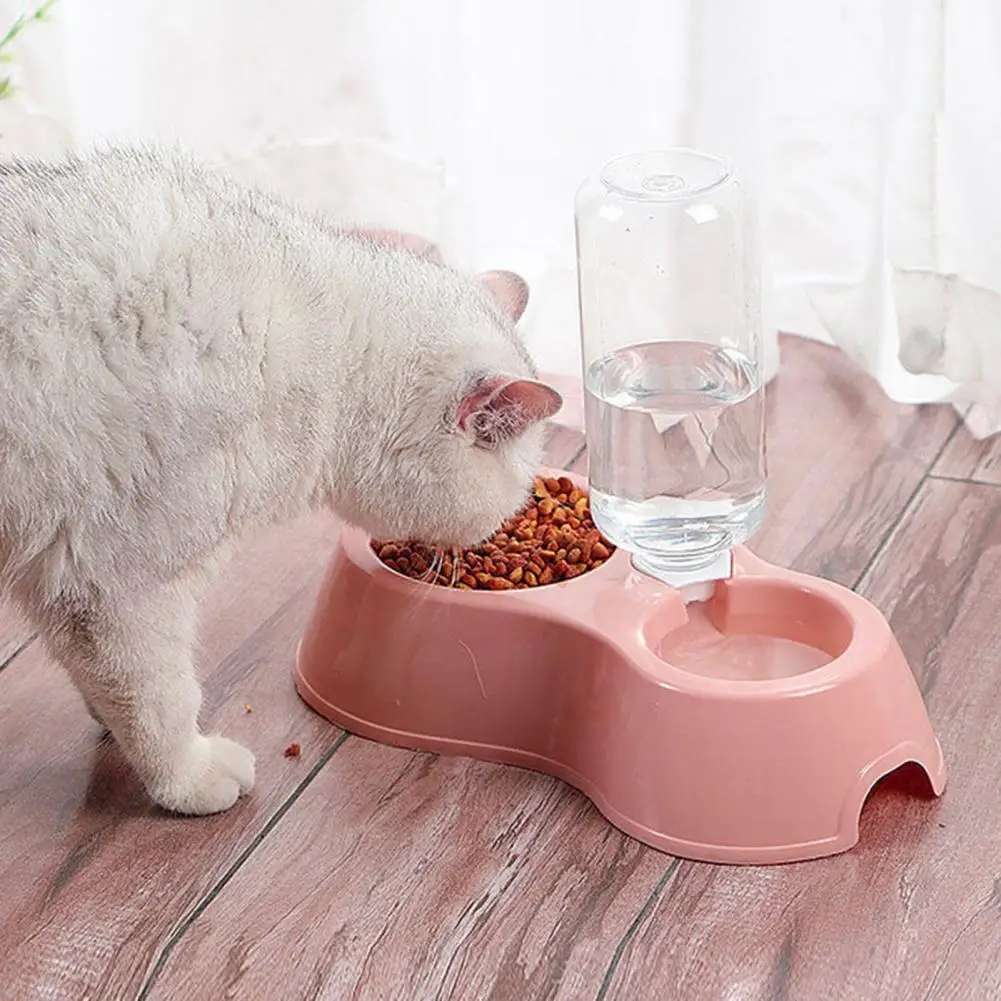 Pet Bowl Automatic Feeder Water Dispenser Round Plastic Non-slip Double Bowl Pet Dog Food Feeder for Cats Dogs Pet Supplies