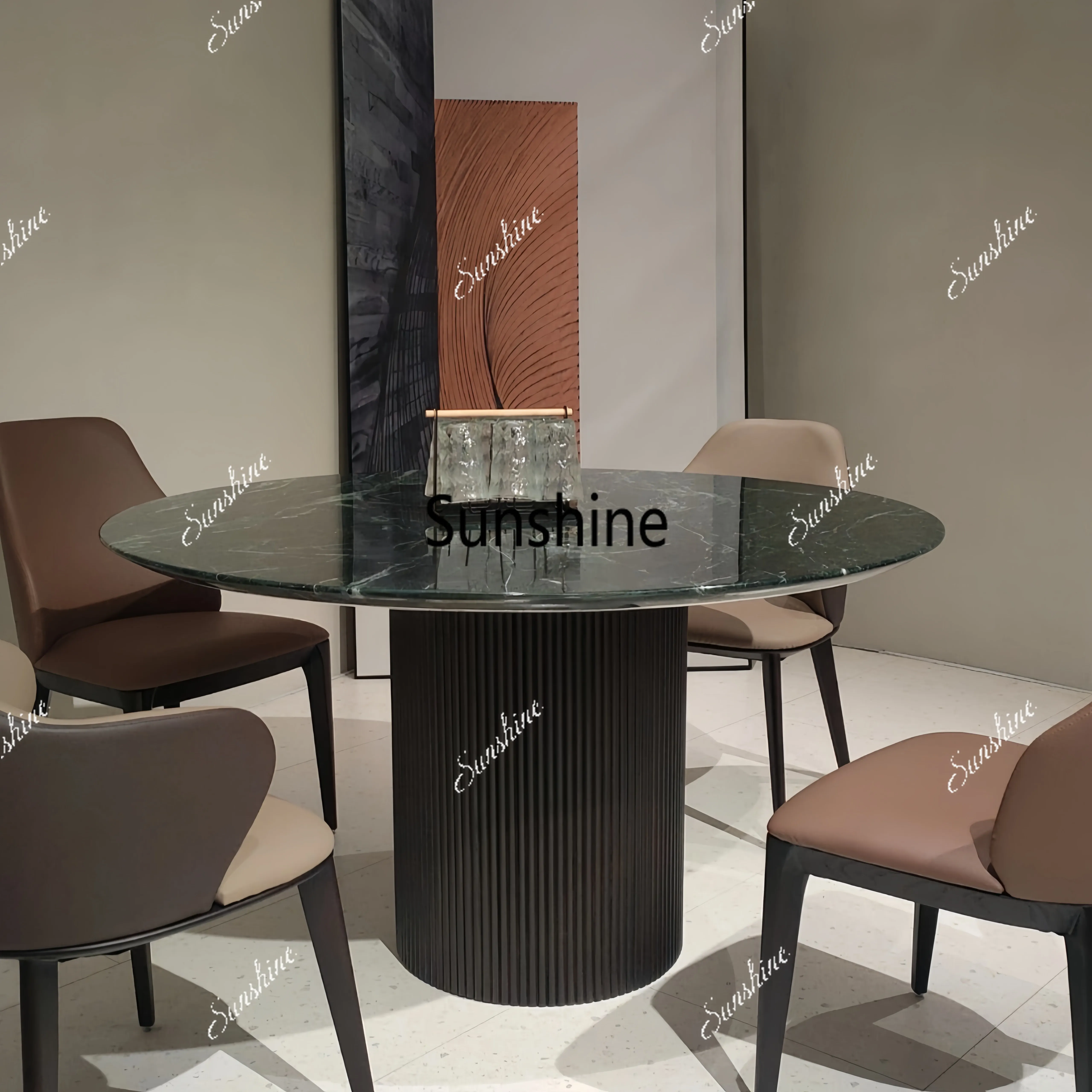 Italian light luxury villa modern art simple and minimalist round dining table and chairs
