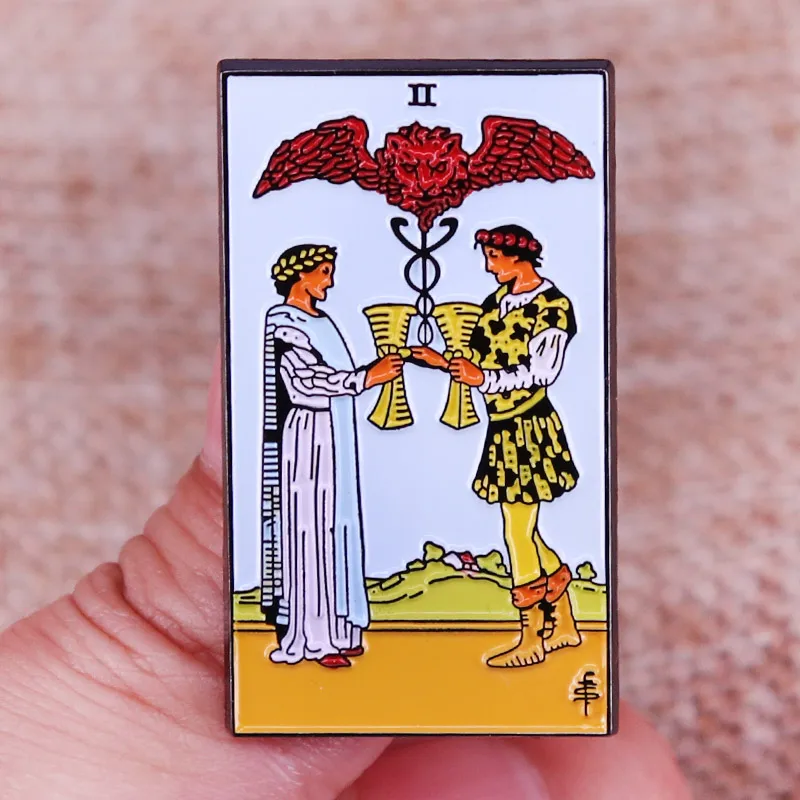 Dos De Copas Two of Cups Tarot Card Enamel Pins Lapel Pin Shirt Bag Badge Jewelry Gift for Lover