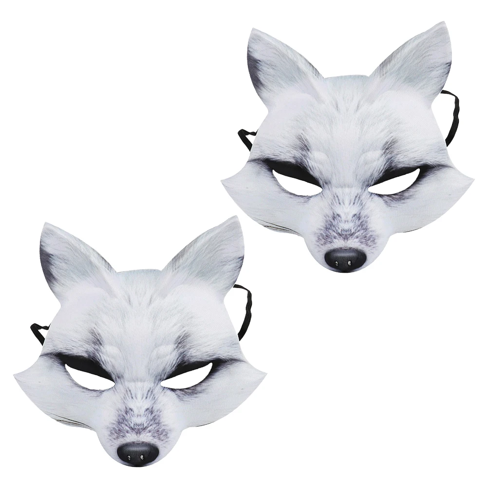 

2pcs Cosplay Fox Furry Texture Animal Face Mask Halloween Party Costume Masquerade Mask For Women White Realistic Comfortable