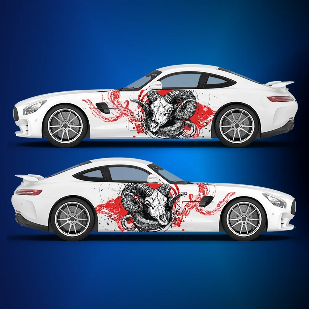 

Flame Black Sheep Head and Snake Car Vinyl Wraps Decal PVC Anti Scratch Sticker Suitable for Trucks SUV Decor Auto Accessories