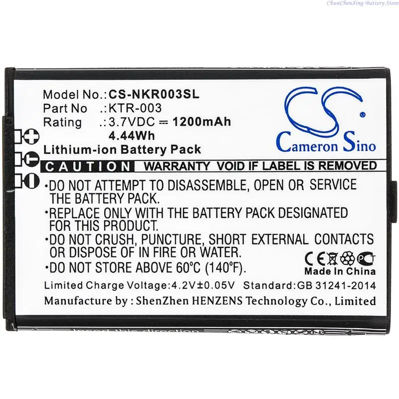 Bateria de console de jogos Cameron Sino 1200mAh KTR-003 para Nintendo NN3DS, MWH710A01, novo 3DS