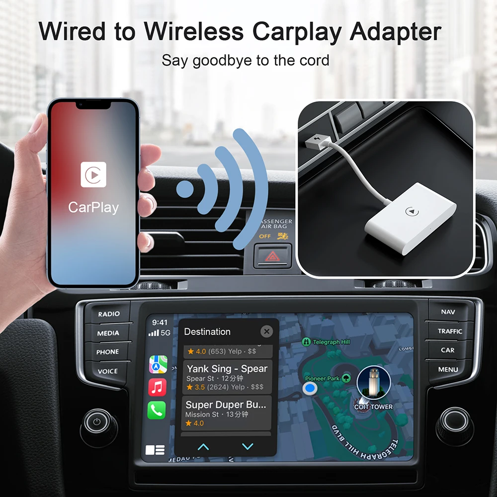 อะแดปเตอร์ CarPlay ไร้สายสำหรับ CarPlay Dongle รถยนต์แบบมีสาย Car Play แปลง CarPlay แบบมีสายเป็นไร้สาย Ai Box
