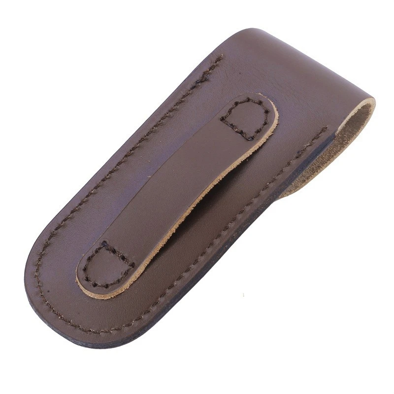1piece Brown Fold Knife Tool Flashlight Belt Loop Case Holder Leather Sheath Pocket Hunt Camp Outdoor Carry Equipment