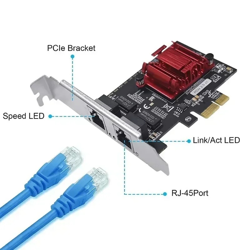 Tarjeta de red PCIe Gigabit de doble puerto, adaptador Ethernet PCI Express de 1000M con NIC LAN de dos puertos 82576