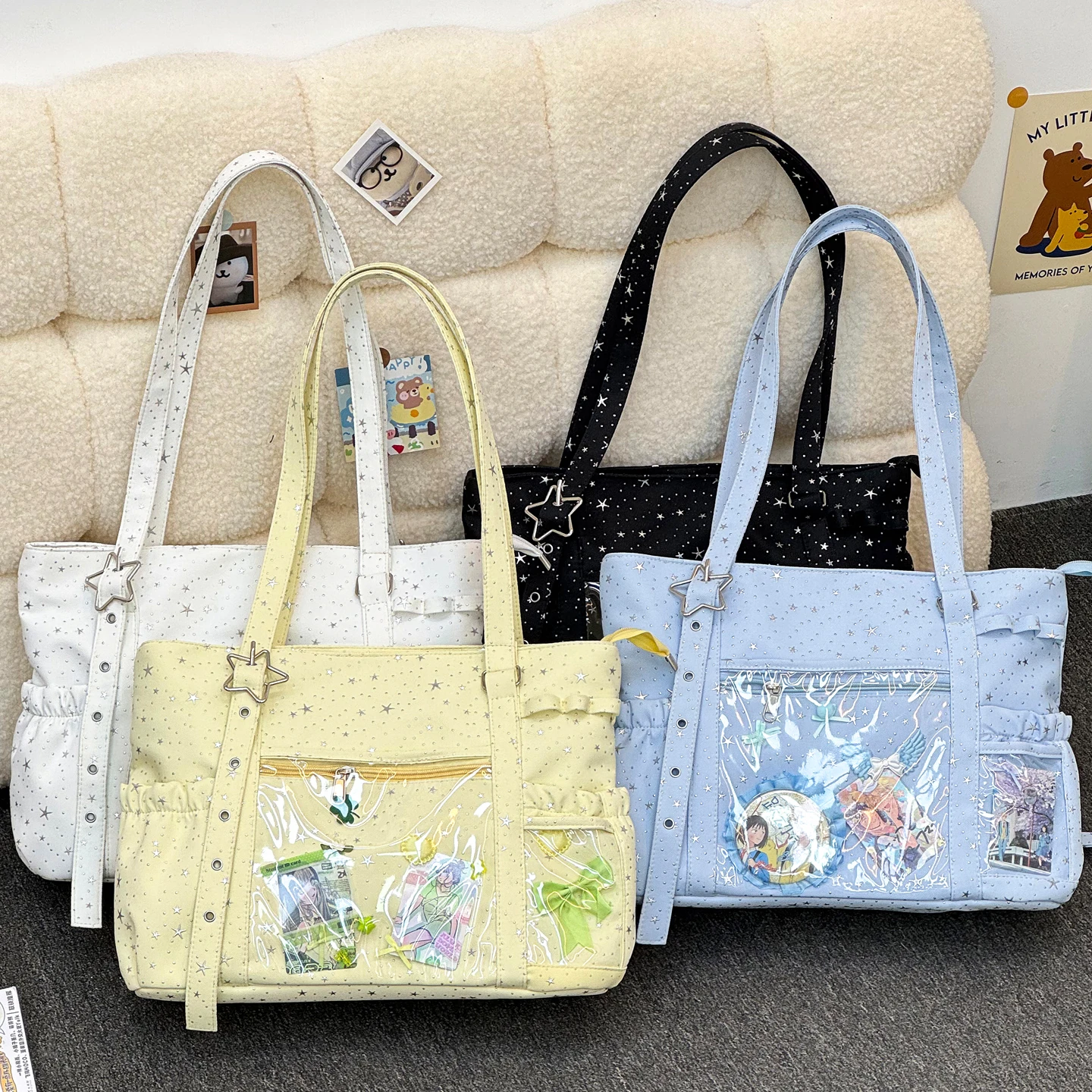 

New Sweet and Cute Ulzzang Ita Bag Harajuku Large Capacity Women's Y2K Shoulder Bag Preppy Style DIY Doll Badge Tote Bag