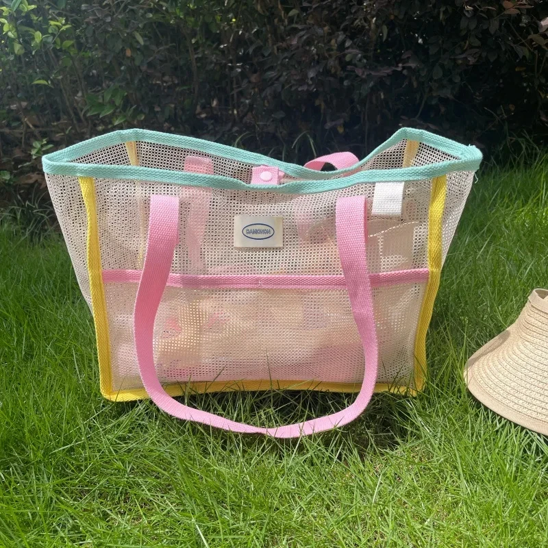 

Ladies Summer Transparent Mesh Breathable Handbag Outdoor Beach Shower Handbag Large Capacity Beach Bags Portable Swimming Tote