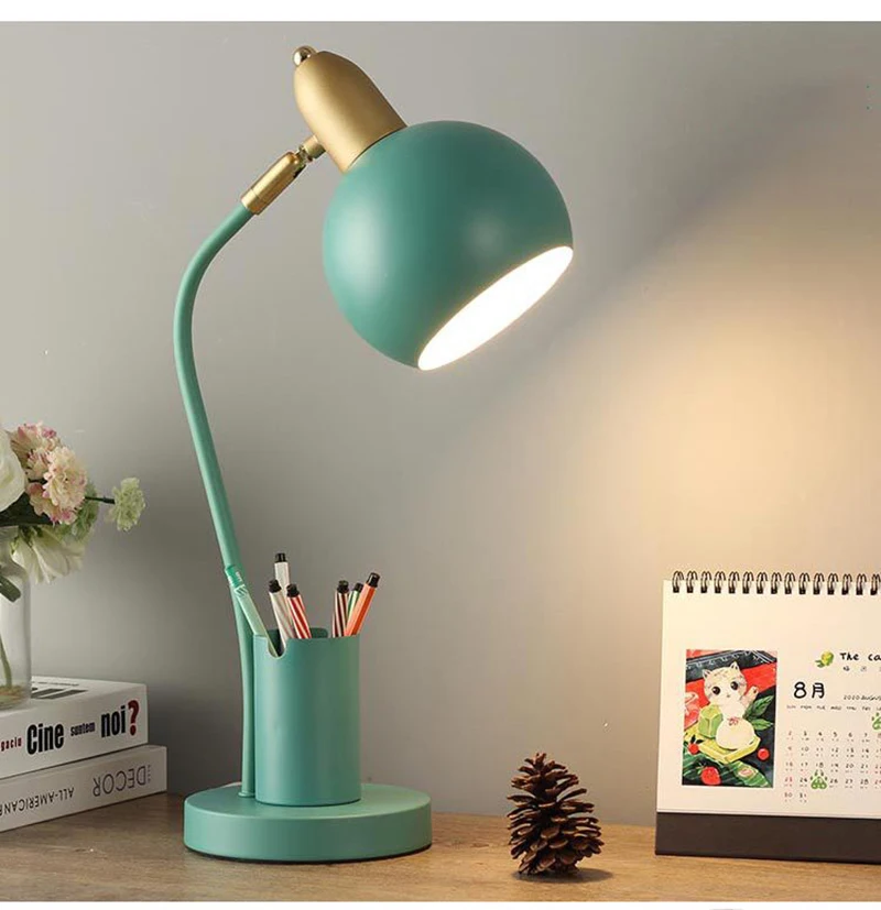 

LED Table Desk Lamp Pen Holder Creative Nordic Iron Bedroom Eye Protection Reading Light Simple Living Room Home Decor Light