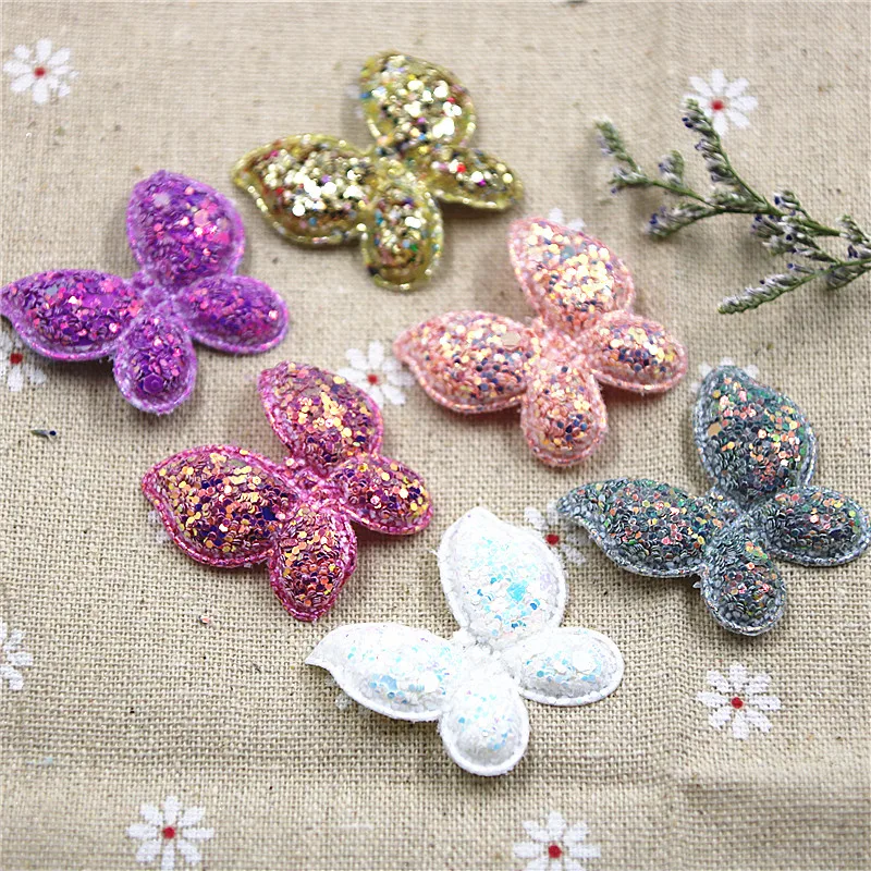 12pcs Bling Slap-up Butterfly PU Patches Glitter Felt Appliques For Clothes Sewing Supplies DIY Craft Hair Bow Center