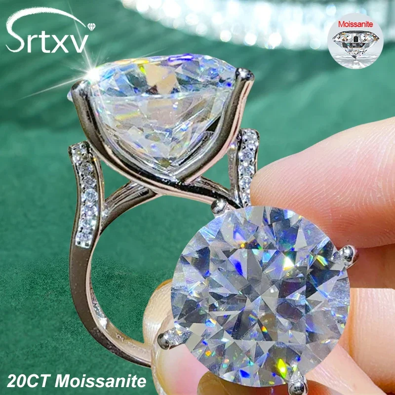 20 Carat D Color Moissanite Ring 925 Sterling Silver Sparkling Big Diamond Luxury Wedding Band Gift Fine Jewelry GRA Certificate