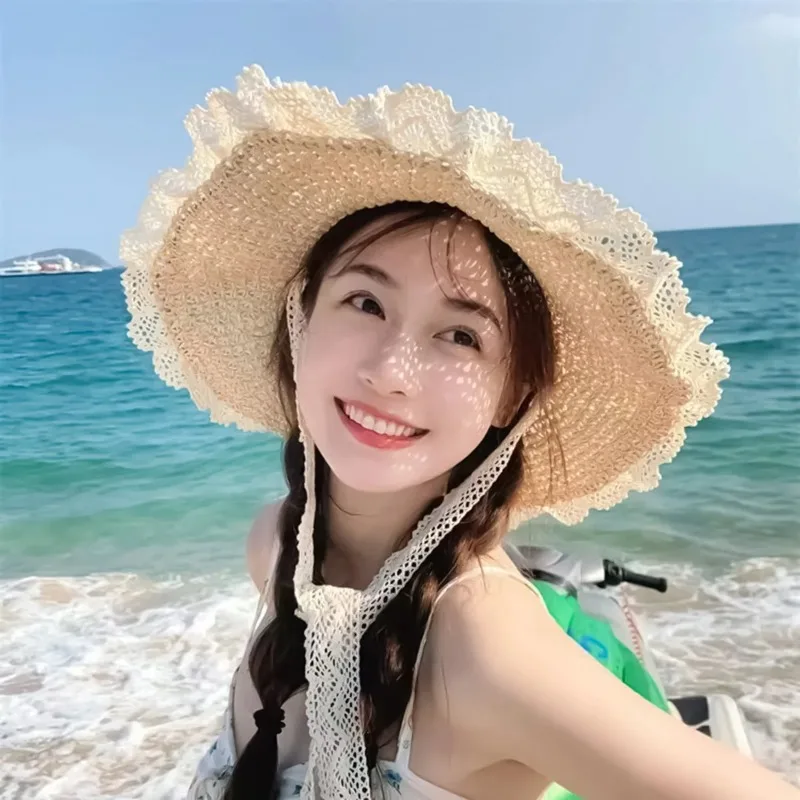 Women Summer Beach Sun Hat Women Wide Brim Summer HAT Portable Foldable Design Elegant Straw Hats for Pool Park Vacation Camping