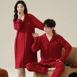 Conjuntos de pijama de algodón de manga larga para hombre y mujer, ropa de dormir Roja China, camisón para casa, primavera 2024